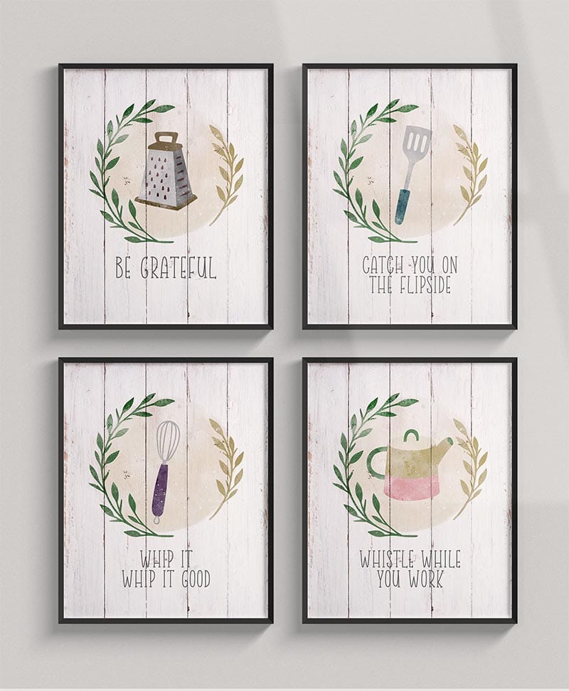 This 4 Piece Farmhouse Kitchen Decor Printable Set is waiting for you to use in your lovely home... the perfect solution to adding a touch of charm in an instant!