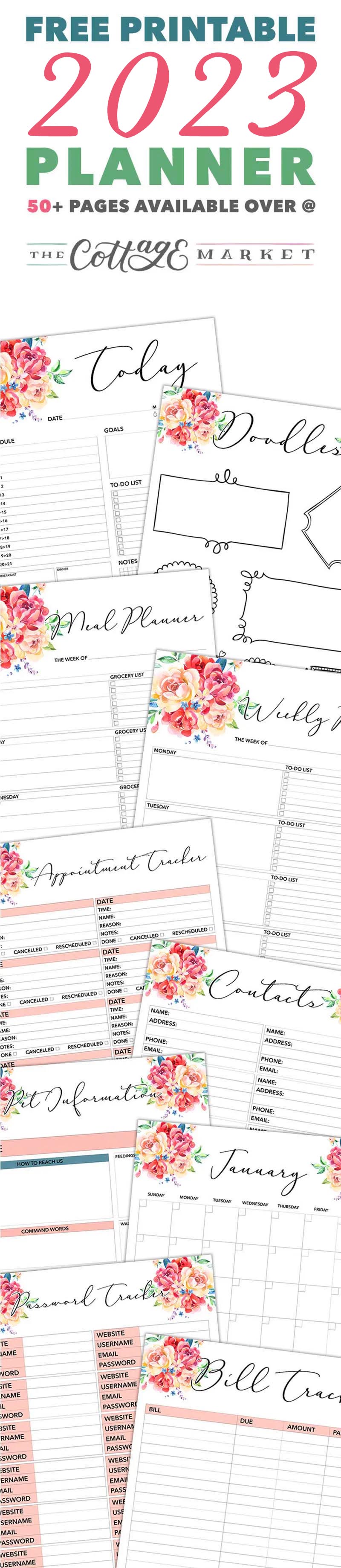 Here's your Free Printable 2023 Planner 50 Plus Printable Pages with a beautiful floral design! Your favorite for 2 years running! Here's to 2023 ENJOY!
