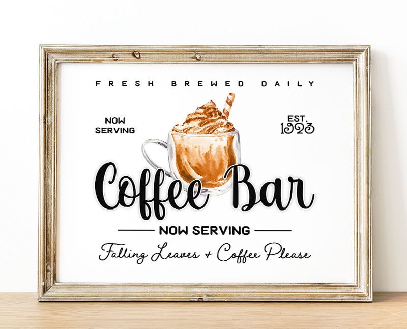 This Cool Free Printable Farmhouse Coffee Bar Sign will look fabulous over your Coffee Bar this Thanksgiving Season!