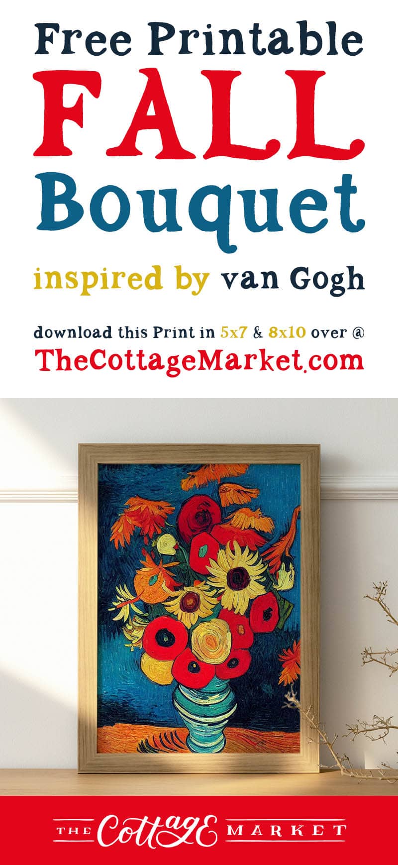 This Free Printable Fall Bouquet Inspired by van Gogh will add a beautiful pop of drama and color to your space!