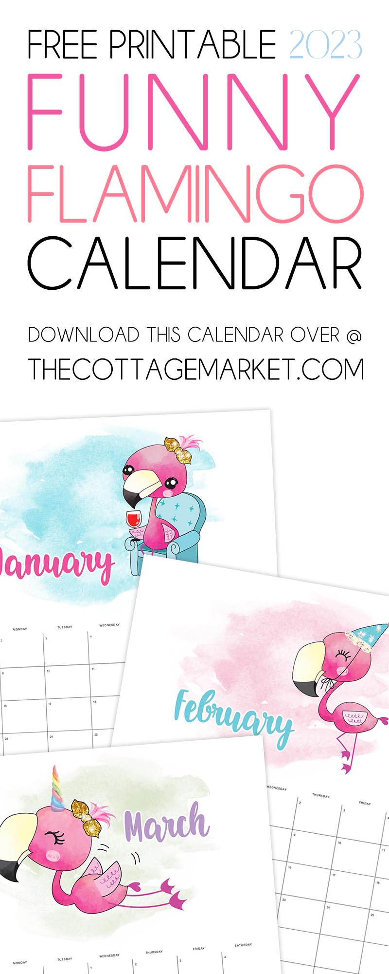 This Free Printable 2023 Funny Flamingo Calendar is going to look amazing on your wall, bulletin board, desk or even in your planner!  It will keep you organized all year long!