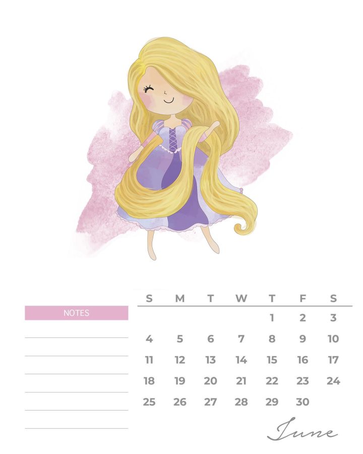 This Free Printable 2021 Watercolor Princess Calendar will bring you a full year of happiness and joy all while keeping you super organized and on time!