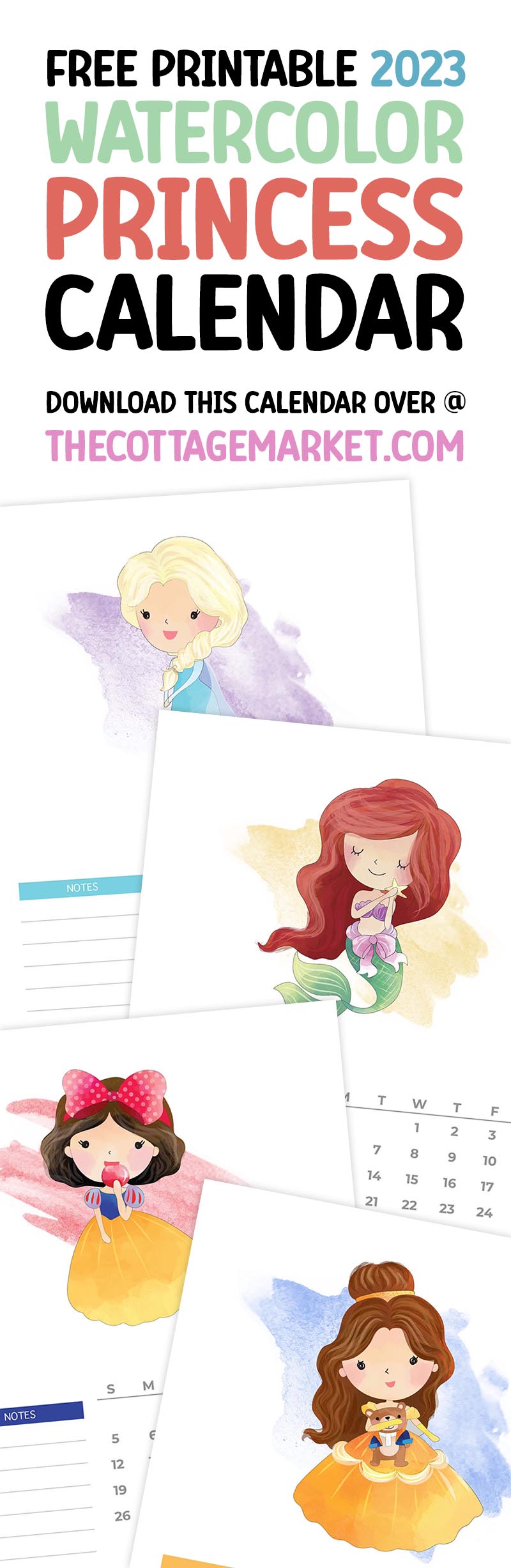 This Free Printable 2021 Watercolor Princess Calendar will bring you a full year of happiness and joy all while keeping you super organized and on time!
