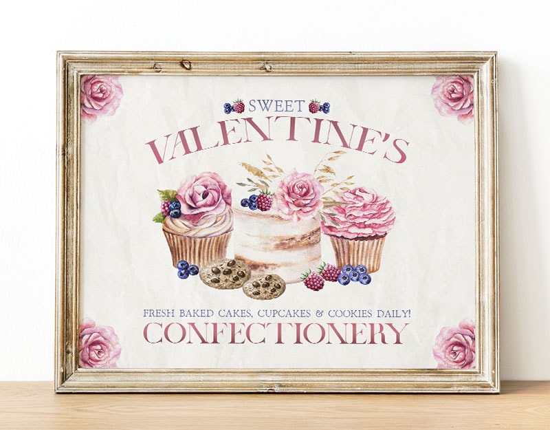 This Pretty Free Printable Farmhouse Valentine's Day Confectionery Sign is just waiting to become a part of your Valentine's Day Decorations!