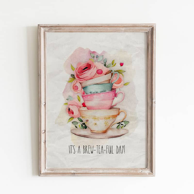 This Fun and Free Printable Cottage Chic Tea Party Wall Art uest might be wha you are looking o to add a smile and a touch of pretty to your wall!